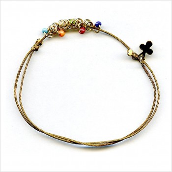 L'anneau 15 anneaux perlés sur lien soyeux en plaqué or ajustable - Bijoux modernes - Gag and Lou - bijoux fantaisie