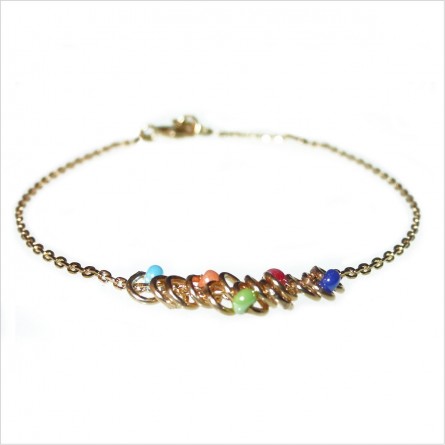 Bracelet anneaux perlés multicolores sur chaine en plaqué or - Bijoux fins et originaux