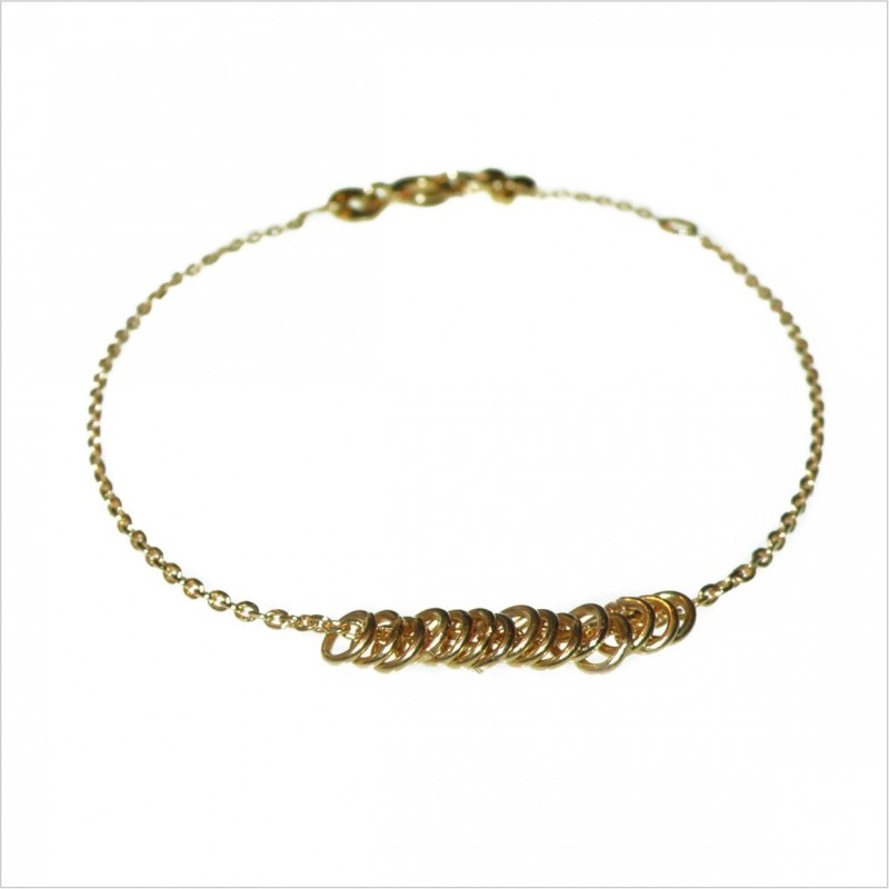 Bracelet 15 anneaux sur chaine en plaqué or - Bijoux délicat