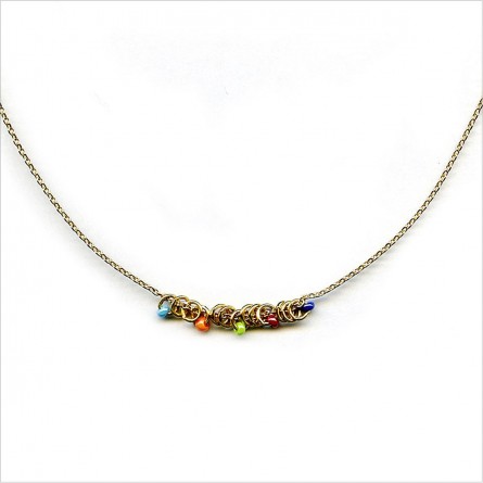 Collier anneaux perlés multicolores sur chaine en plaqué or - Bijoux fins et originaux