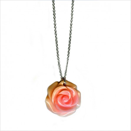 Collier sur chaine en argent pendentif grande rose nacrée - Bijoux fins et modernes