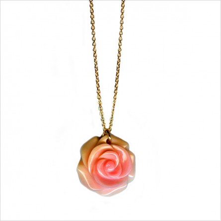 Collier sur chaine plaqué or pendentif grande rose nacrée -Bijoux fins et modernes