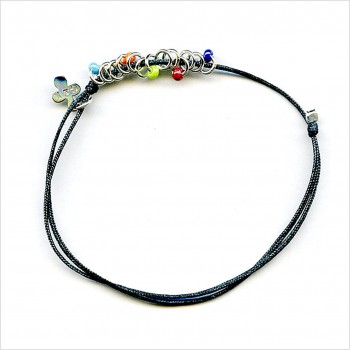 L'anneau 15 anneaux perlés sur lien soyeux en argent ajustable - Bijoux modernes - Gag and Lou - bijoux fantaisie