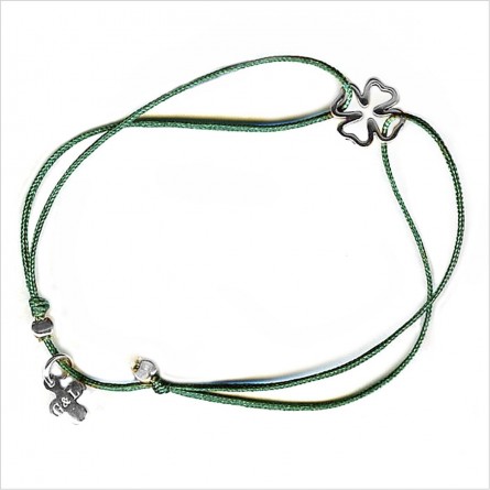 Bracelet évidés sur lien soyeux coulissant le trèfle 1 cm
