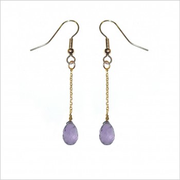 Boucles d'oreille pierre violette pendante sur chaine en plaqué or - Bijoux fins et fantaisies