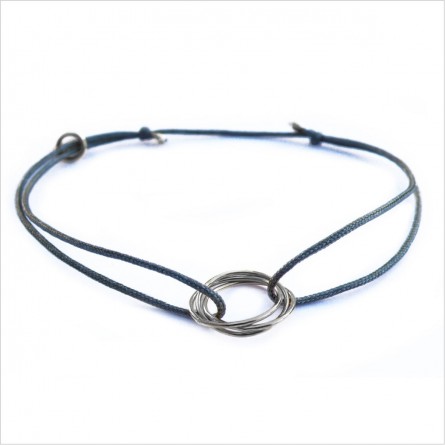 Bracelet en argent 3 anneaux entrelacés sur lien soyeux coloré taille ajustable - Bijoux fins et fantaisies