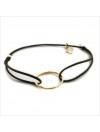 Bracelet anneau martelé 20 mm en plaqué or sur lien soyeux ajustable - Bijoux fins et fantaisies
