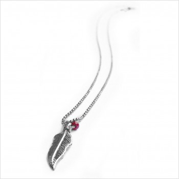 Collier mini plume perlée rouge sur chaine en argent - Bijoux modernes - Gag et Lou - bijoux fantaisie