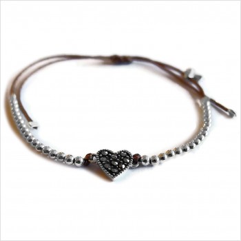 Heart marcasite on sliding link with small bead