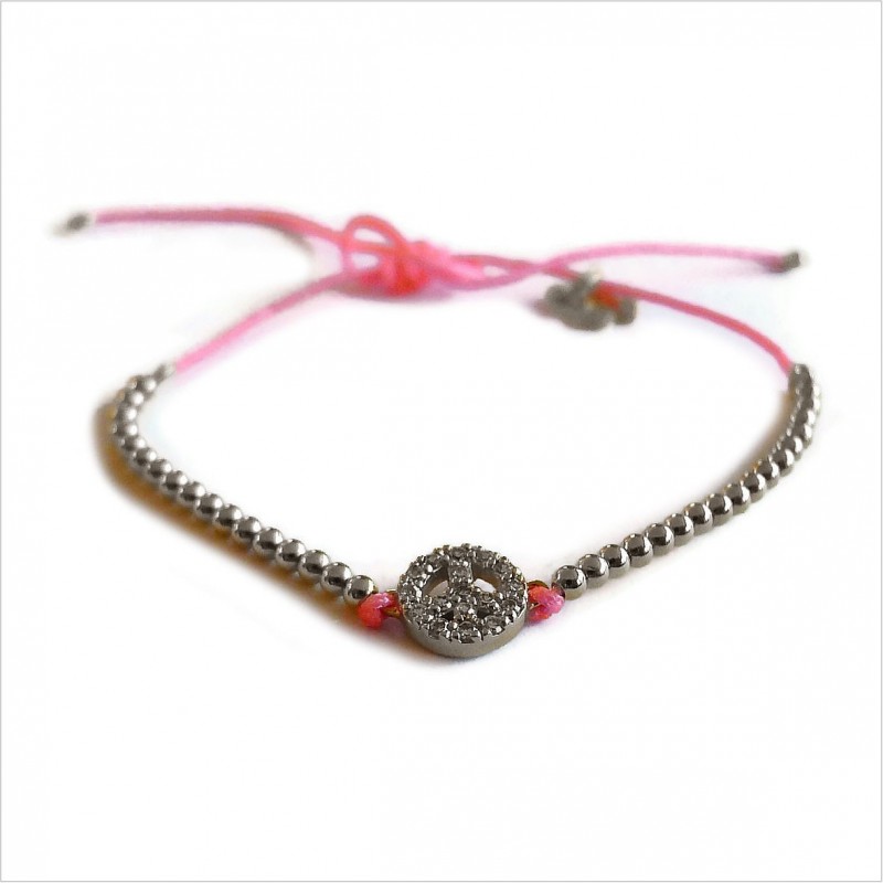 Zirconium peace and love with small bead on a sliding link