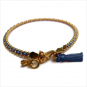 Bracelet gourmette boules en plaqué or enfilé d'un lien soyeux de couleur - Bijoux fins et fantaisies