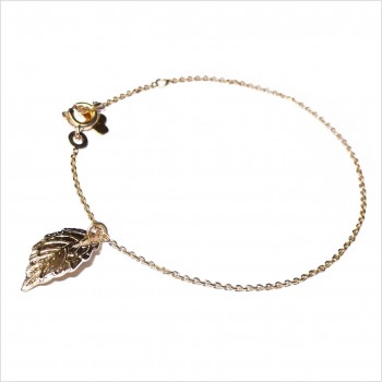 Bracelet sur chaine plaqué or médaille feuille d'automne - bijoux fins et modernes