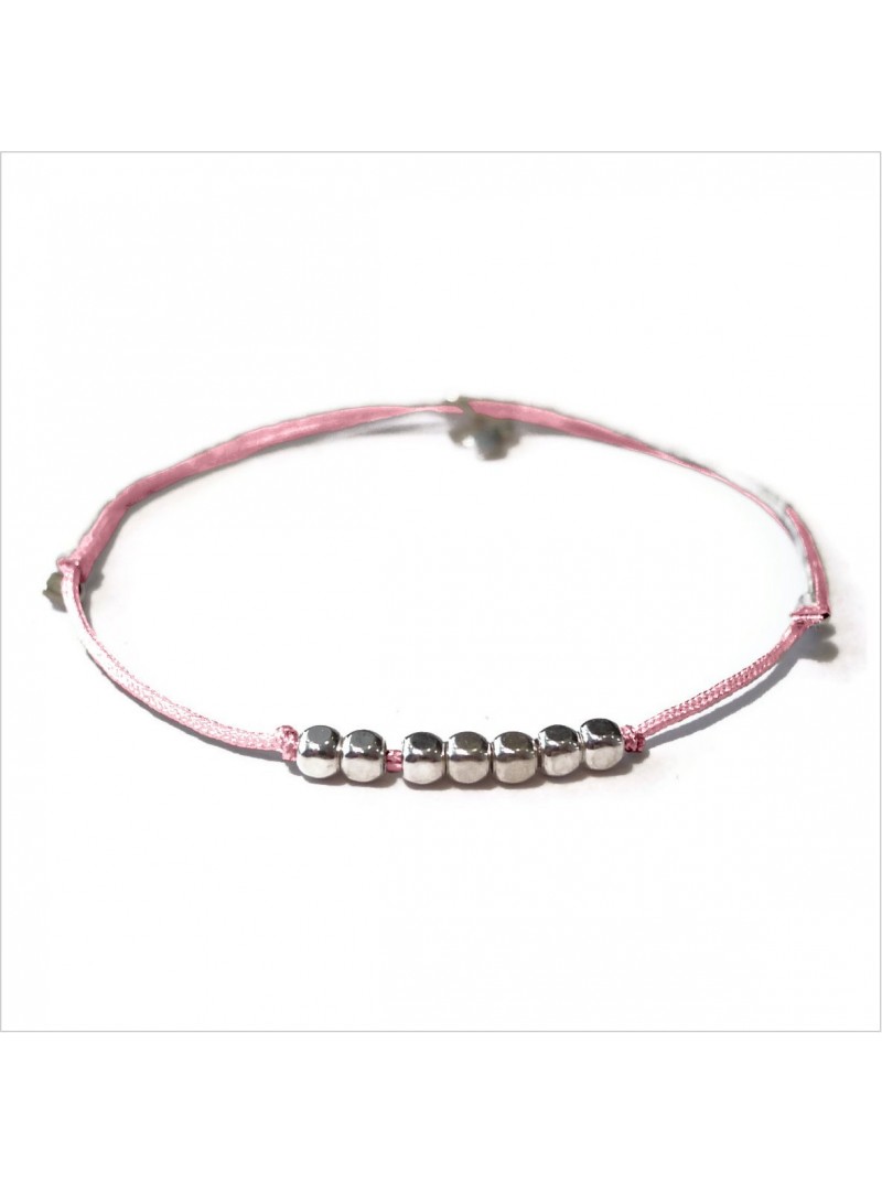 Bracelet semainier sur lien coulissant de couleur 7 perles facettées en argent - Bijoux fins et  fantaisies