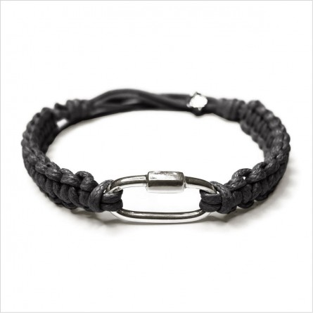 Mousqueton en plaqué or macramé coton ciré noir ajustable - bijoux de créateur