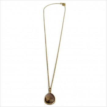 Collier sur chaine médaille pierre sertie de couleur marron taupe sur chaine plaqué or - Bijoux fins et modernes