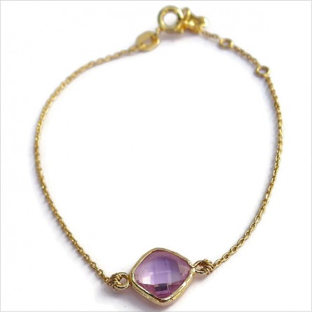 Bracelet sur chaine sertie d'une médaille lila en plaqué or - Bijoux fins et tendances