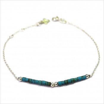 Bracelet Goa avec perles tubes turquoise sur chaine argent - Bijoux modernes - Gag et Lou