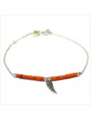 Bracelet Goa aile d'ange pendante avec perles tubes rose saumon sur chaine argent - Bijoux modernes - Gag et Lou