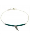 Bracelet Goa aile d'ange pendante avec perles tubes verte émeraude sur chaine argent - Bijoux modernes - Gag et Lou