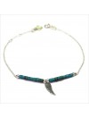 Bracelet Goa aile d'ange pendante avec perles tubes turquoise sur chaine argent - Bijoux modernes - Gag et Lou