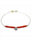 Bracelet Goa étoile pendante avec perles tubes rouge sur chaine argent - Bijoux modernes - Gag et Lou - bijoux fantaisie