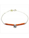 Bracelet Goa feuille pendante avec perles tubes rose saumon sur chaine argent - Bijoux modernes - Gag et Lou