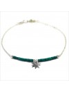 Bracelet Goa feuille pendante avec perles tubes verte émeraude sur chaine argent - Bijoux modernes - Gag et Lou