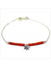 Bracelet Goa feuille pendante avec perles tubes rouge sur chaine argent - Bijoux modernes - Gag et Lou