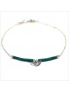 Bracelet Goa oiseau avec perles tubes verte émeraude sur chaine argent - Bijoux modernes - Gag et Lou - bijoux fantaisie