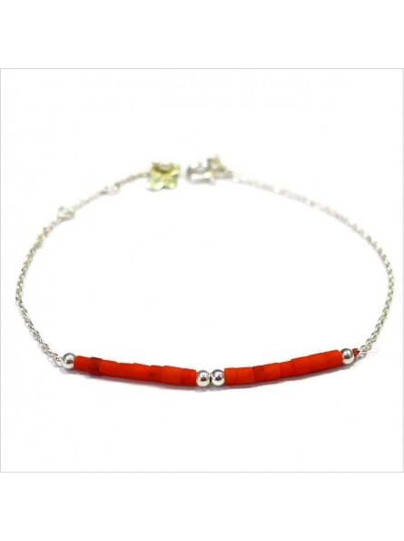 Bracelet Goa avec perles tubes rouge sur chaine argent - Bijoux modernes - Gag et Lou
