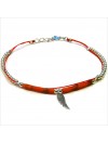 Bracelet Goa sur lien Perles tube corail sur lien aile d'ange en argent - Bijoux modernes - Gag and Lou - bijoux fantaisie