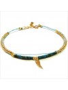 Bracelet Goa sur lien Perles tube turquoise sur lien aile d'ange en plaqué or - Bijoux modernes - Gag and Lou - bijoux fantaisie