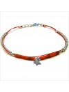 Bracelet Goa sur lien Perles tube corail sur lien charms étoile en argent - Bijoux modernes - Gag and Lou - Bijoux fantaisie