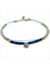 Bracelet Goa sur lien Perles tube bleue sur lien charms feuille en argent - Bijoux modernes - Gag and Lou - Bijoux fantaisie