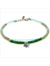 Bracelet Goa sur lien Perles tube vert sur lien charms feuille en argent - Bijoux modernes - Gag and Lou - Bijoux fantaisie