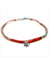 Bracelet Goa sur lien Perles tube rouge sur lien charms feuille en argent - Bijoux modernes - Gag and Lou - Bijoux fantaisie