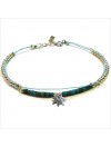 Bracelet Goa sur lien Perles tube turquoise sur lien charms feuille en argent - Bijoux modernes - Gag and Lou - Bijoux fantaisie