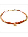 Bracelet Goa sur lien Perles tube corail sur lien charms feuille en plaqué or - Bijoux modernes - Gag and Lou - Bijoux fantaisie