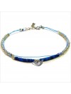 Bracelet Goa sur lien Perles tube bleue sur lien charms oiseau en argent - Bijoux modernes - Gag and Lou - Bijoux fantaisie