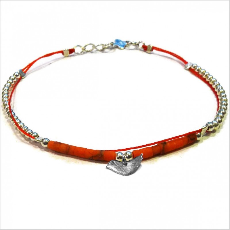 Tube stones bracelet with a bird mini charm