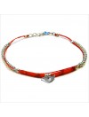Bracelet Goa sur lien Perles tube rouge sur lien charms oiseau en argent - Bijoux modernes - Gag and Lou - Bijoux fantaisie