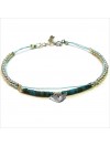 Bracelet Goa sur lien Perles tube turquoise sur lien charms oiseau en argent - Bijoux modernes - Gag and Lou - Bijoux fantaisie