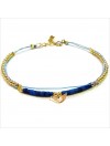 Bracelet Goa sur lien Perles tube bleue sur lien charms oiseau en plaqué or - Bijoux modernes - Gag and Lou - Bijoux fantaisie