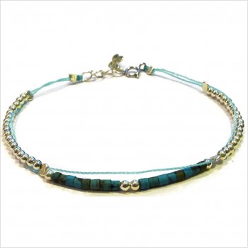 Bracelet Goa sur lien Perles tube turquoise sur lien sans charms en argent - Bijoux modernes - Gag and Lou - Bijoux fantaisie