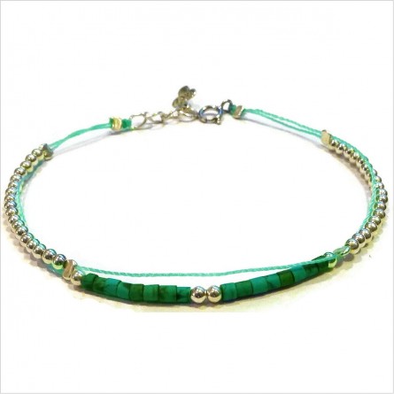 Bracelet Goa sur lien Perles tube vert sur lien sans charms en argent - Bijoux modernes - Gag and Lou - Bijoux fantaisie