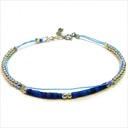 Bracelet Goa sur lien Perles tube bleue sur lien sans charms en argent - Bijoux modernes - Gag and Lou - Bijoux fantaisie