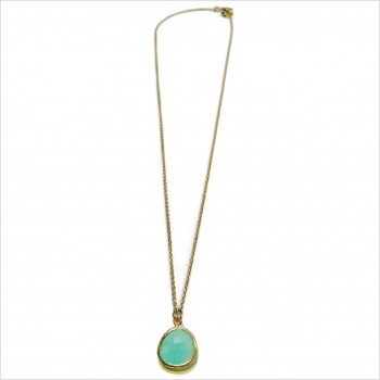 Collier sur chaine médaille pierre sertie de couleur turquoise sur chaine plaqué or - Bijoux fins et modernes