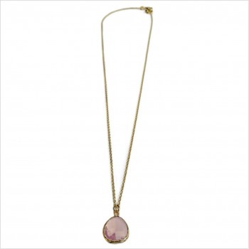 Collier sur chaine médaille pierre sertie de couleur rose pâle sur chaine plaqué or - Bijoux fins et modernes