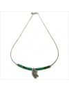 Collier Goa coiffe d'indien pendante avec perles tubes verte émeraude sur chaine argent - Bijoux modernes - Gag et Lou