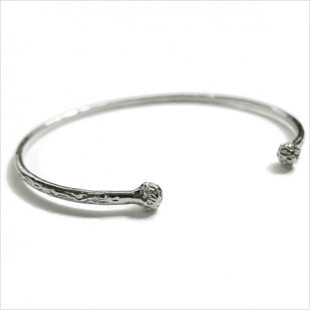 Jonc martelé deux boules extrémités ajustable en argent - Bijoux fins et intemporels